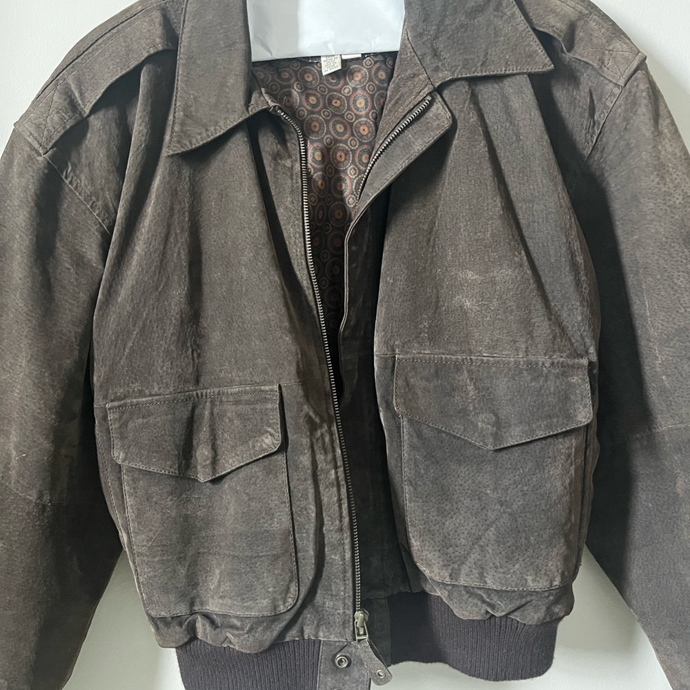 Vintage Brown Leather Bomber Jacket
